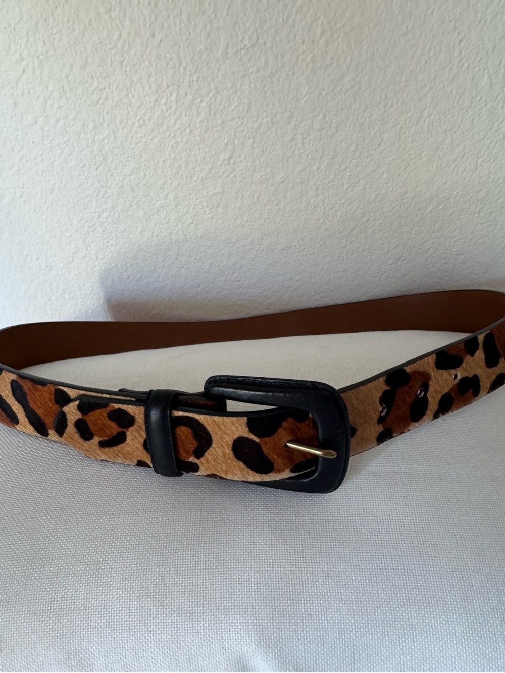 Lauren Ralph Lauren Leopard Print Genuine Leather Belt Black Leather Buckle